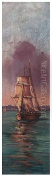 Gun Batiminda Yelkenki Oil Painting by Ueskuedarli Cevat