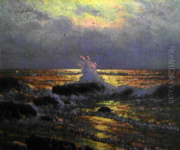 Mer Agitee Au Soleil Couchant Oil Painting by Arsene Chabanian