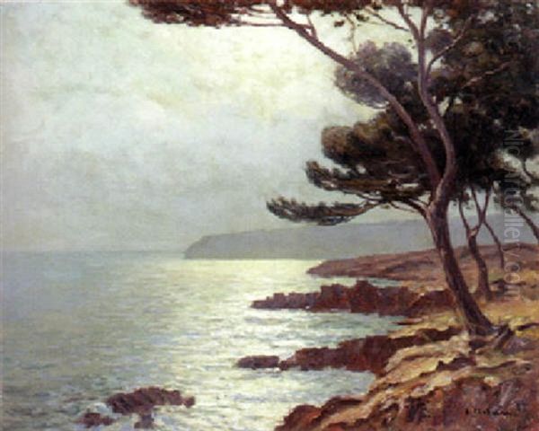 A Moonlit Coast Oil Painting by Arsene Chabanian