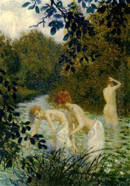 Nymphes Au Bain Oil Painting by Maurice Chabas