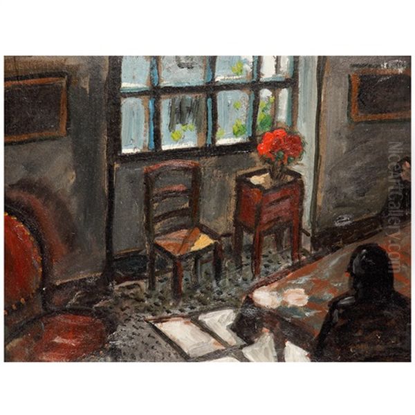 Bouquet Rouge Devant La Fenetre Oil Painting by Auguste Chabaud