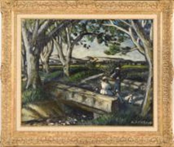 La Famille Pres Du Pont Oil Painting by Auguste Chabaud