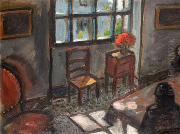 Bouquet Rouge Devant La Fenetre, 1945 Oil Painting by Auguste Chabaud