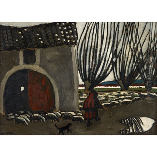 Le Troupeau Sort Apres La Pluie Oil Painting by Auguste Chabaud
