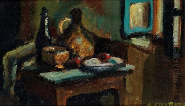 Nature Morte Sur Un Entablement Et Esquisse (recto-verso) Oil Painting by Auguste Chabaud