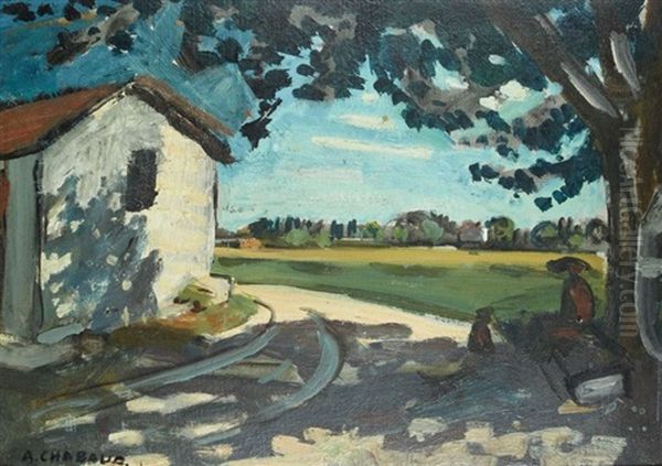 Personnages Devant La Maison Oil Painting by Auguste Chabaud