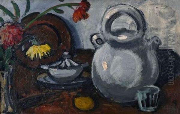 Cruche Blanche, Fleurs Et Compotier De Verre Oil Painting by Auguste Chabaud