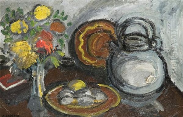 Cruche Blanche Au Bouquet De Fleurs Oil Painting by Auguste Chabaud