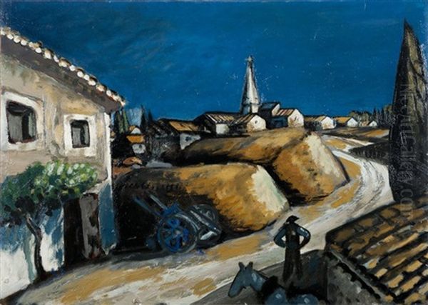 Meules Sur La Route Blanche A Graveson Oil Painting by Auguste Chabaud