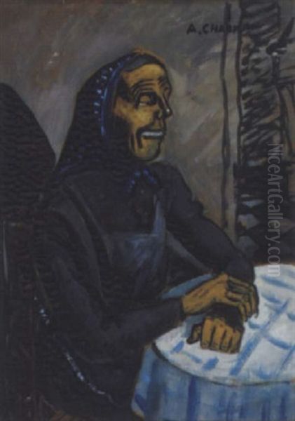 Vieille Femme Au Fichu Bleu Oil Painting by Auguste Chabaud