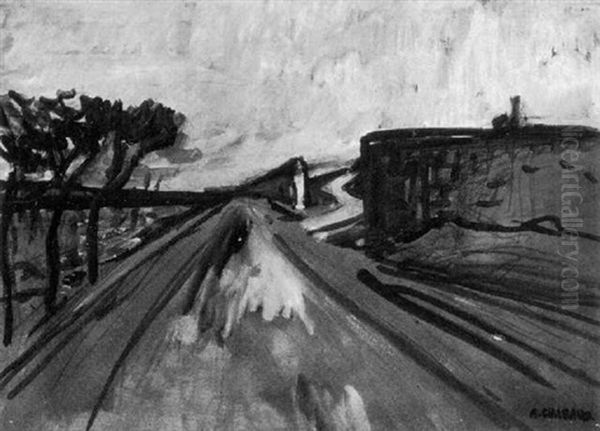 Paysage - La Route Pres Du Mur De Pierres Oil Painting by Auguste Chabaud