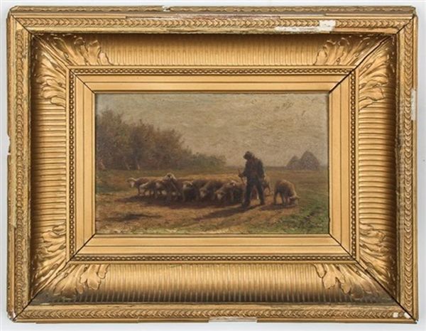 Shepherd With Flock Oil Painting by Jean-Ferdinand Chaigneau