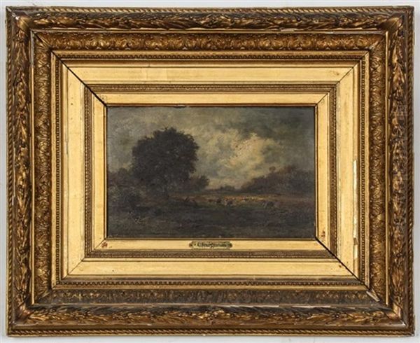 Landscape With Shepherd Tending Flock Oil Painting by Jean-Ferdinand Chaigneau