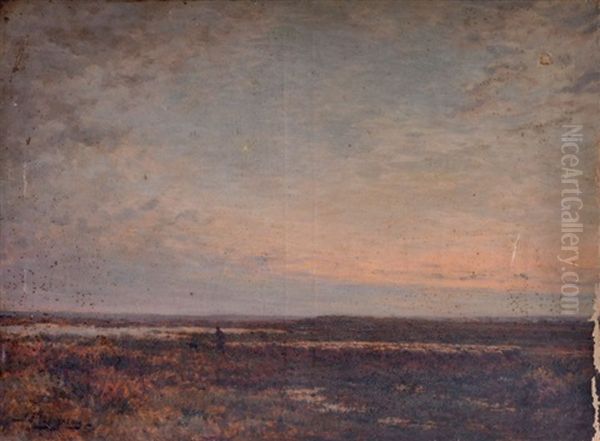 Berger Et Troupeau Dans Les Marais Oil Painting by Jean-Ferdinand Chaigneau