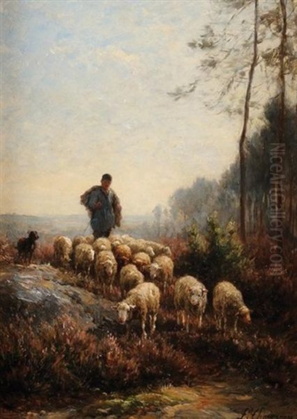 Le Retour Des Moutons Oil Painting by Jean-Ferdinand Chaigneau