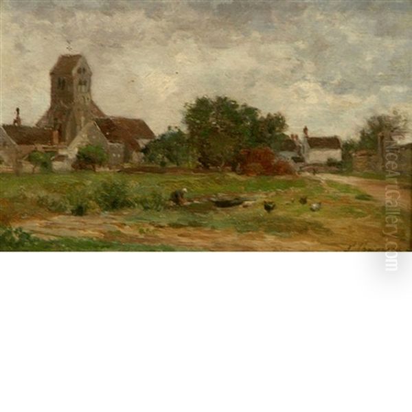 Washerwoman On The Edge Of Town Oil Painting by Jean-Ferdinand Chaigneau