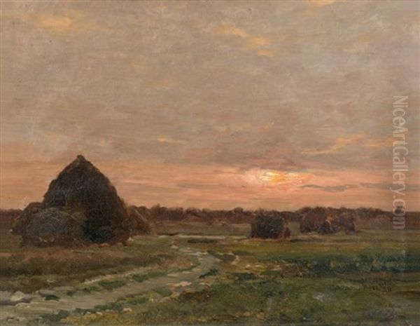 Soleil Couchant Sur Les Meules Oil Painting by Jean-Ferdinand Chaigneau