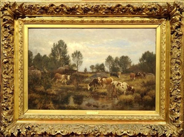 Troupeau Au Paturage Oil Painting by Jean-Ferdinand Chaigneau