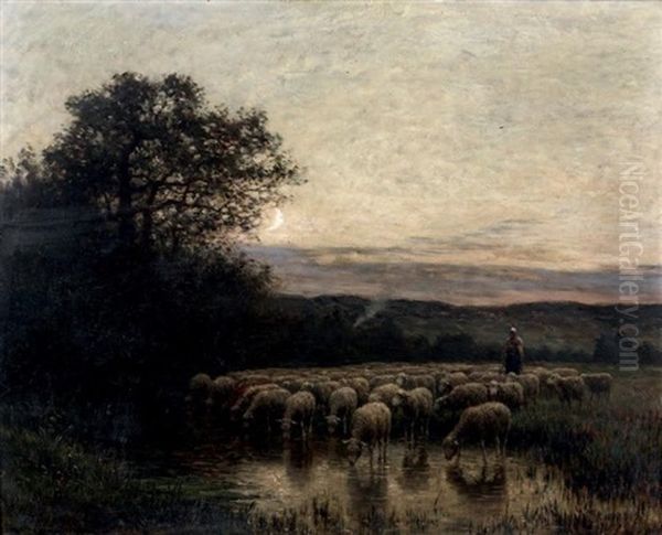 Bergere Et Ses Moutons Oil Painting by Jean-Ferdinand Chaigneau