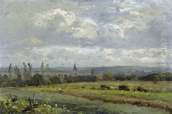 Weite Feldlandschaft Mit Kirchturm Oil Painting by Jean-Ferdinand Chaigneau