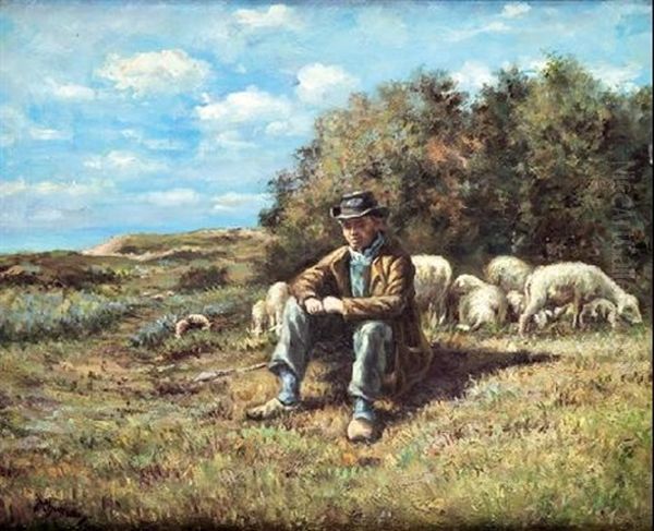 Pastor Con Rebano Oil Painting by Jean-Ferdinand Chaigneau