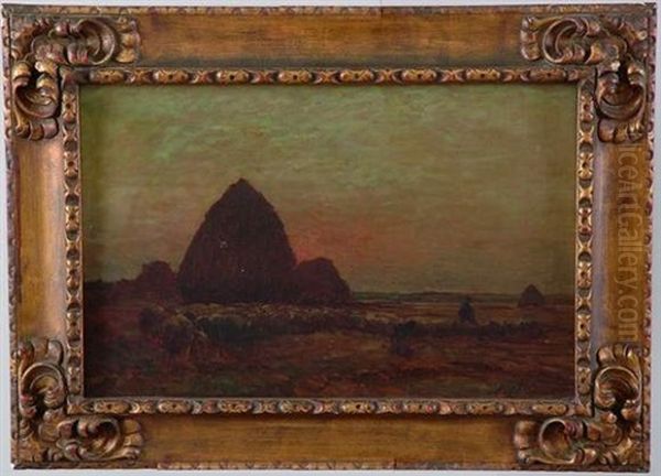 Berger Et Son Troupeau A La Tombee Du Jour Oil Painting by Jean-Ferdinand Chaigneau
