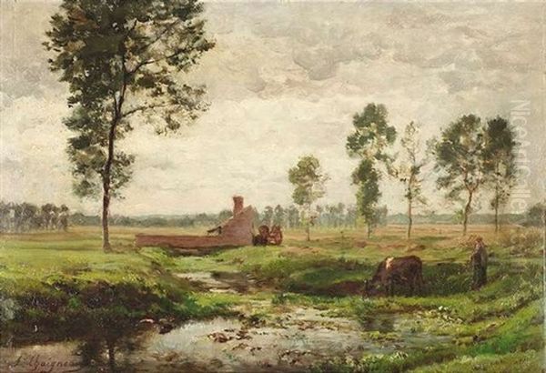 Sommerliche Weidelandschaft Oil Painting by Jean-Ferdinand Chaigneau