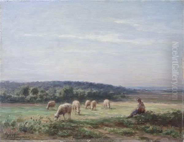 Tending Sheep Oil Painting by Jean-Ferdinand Chaigneau