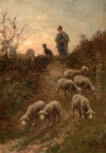 Le Pere Chicoree Conduisant Son Troupeau Oil Painting by Jean-Ferdinand Chaigneau