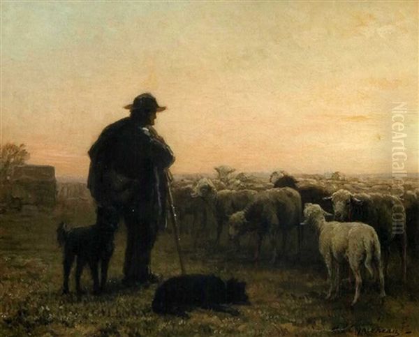 Le Pere Chicoree Et Son Troupeau Oil Painting by Jean-Ferdinand Chaigneau