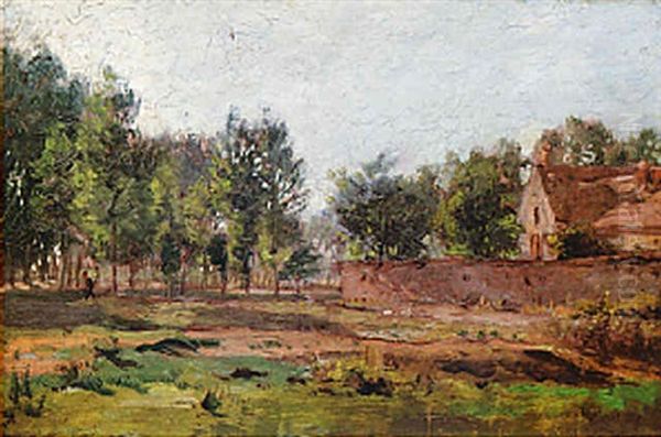 A Man In A Wooded Landscape Oil Painting by Jean-Ferdinand Chaigneau