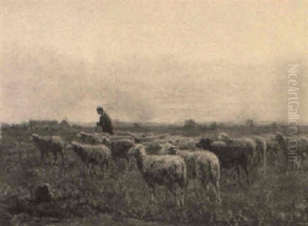 Grazing Sheep Oil Painting by Jean-Ferdinand Chaigneau