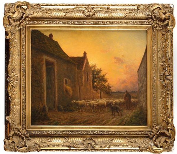 Retour Du Troupeau Au Crepuscule Oil Painting by Paul Chaigneau