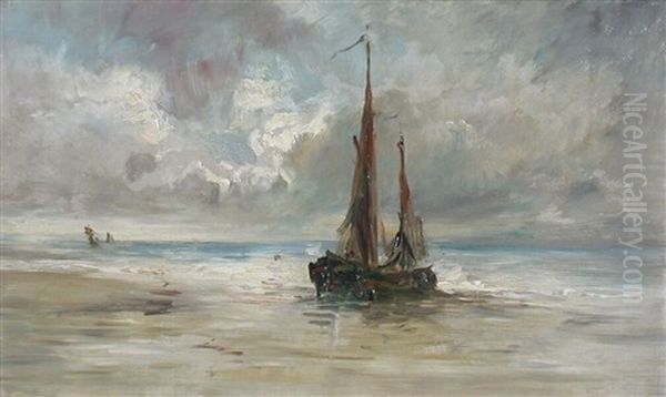 Beached Fishing Boats Oil Painting by George Paul Chalmers