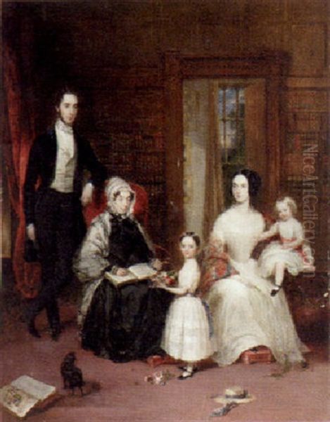 A Family Portrait Oil Painting by Alfred Edward Chalon