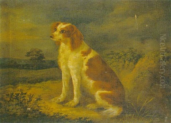 A Spaniel Seated In A Landscape Oil Painting by Henry Bernard Chalon