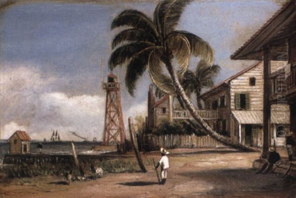 The Governor's Residence And Lighthouse Overlooking Cristobal Harbour Oil Painting by George William Crawford Chambers