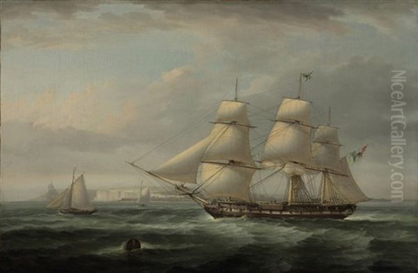 A Mexican Frigate Off Dover Oil Painting by Sir George Chambers