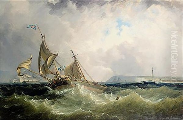 An English Barge In A Heavy Sea Off The North Foreland Oil Painting by Sir George Chambers