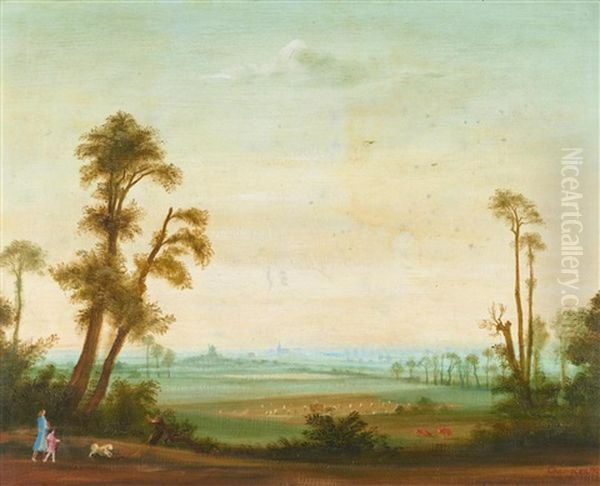 Landschaft Mit Spaziergangern Oil Painting by Theodore Champion