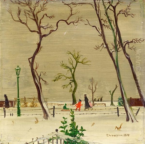 Dusseldorfer Volksgarten Im Winter Oil Painting by Theodore Champion