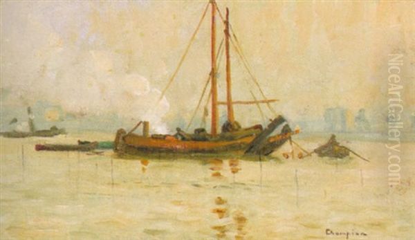 Fluslandschaft Mit Dampfer Oil Painting by Theodore Champion