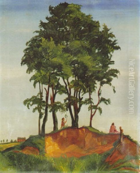 Landschaft Mit Baumen, Frau Und Kind Oil Painting by Theodore Champion