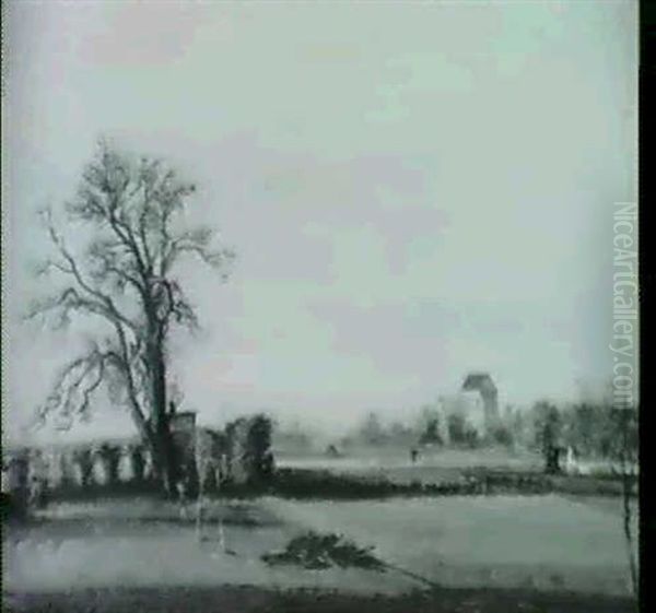 Niederrheinische Landschaft Mit Spaziergangerin Oil Painting by Theodore Champion