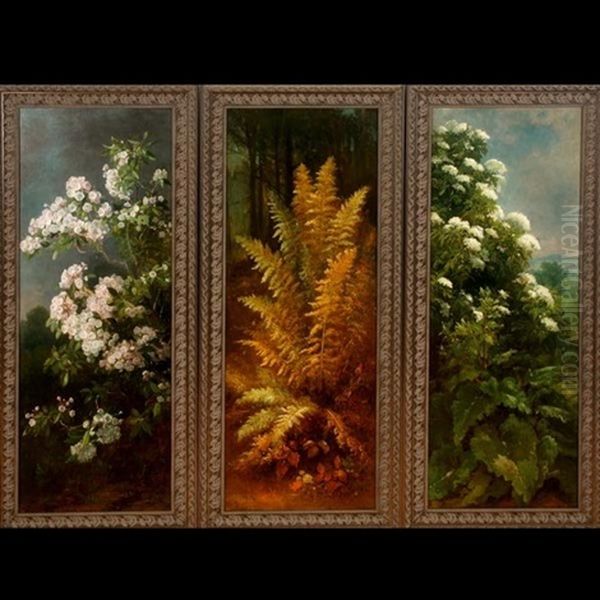 Laurel, Fern & Elderberry (3 Works) Oil Painting by Benjamin Champney