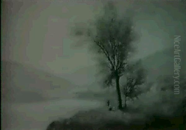 Figures Resting By A River Oil Painting by Benjamin Champney