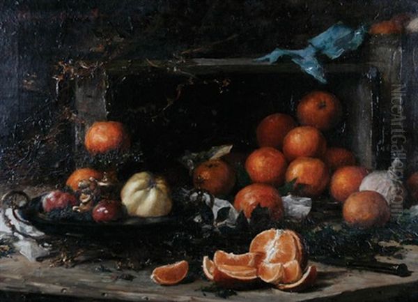 Still Life Of Fruit Oil Painting by Therese De Champ-Renaud
