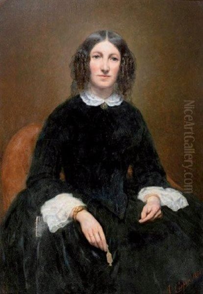 Portrait De Femme Tenant Un Face A Main Oil Painting by Charles Joshua Chaplin