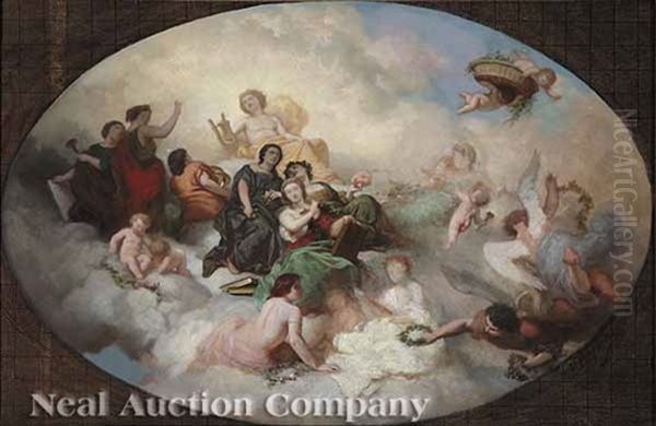 Apollo And The Muses (sketch) Oil Painting by Charles Joshua Chaplin