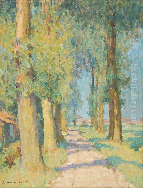 Allee D'arbres Ensoleillee Oil Painting by Emile Ancelet